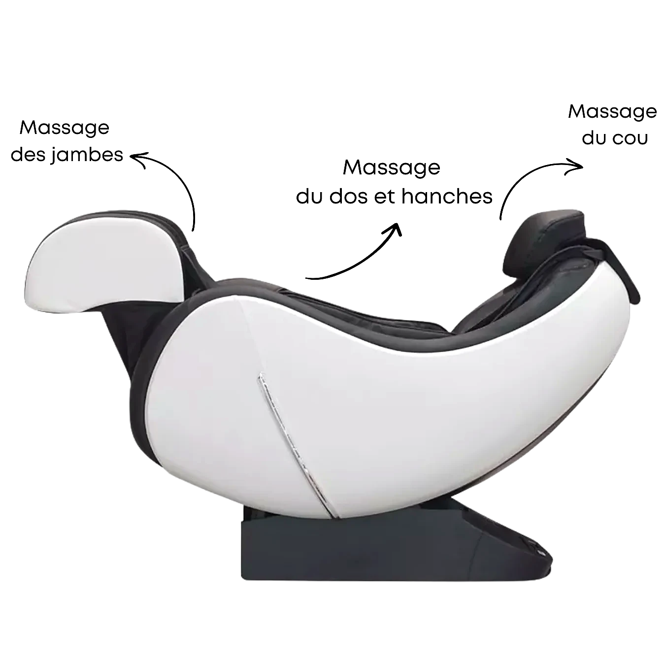 Schéma du Skyliner A100 : massage des jambes, massage du dos et des hanches, massage du cou